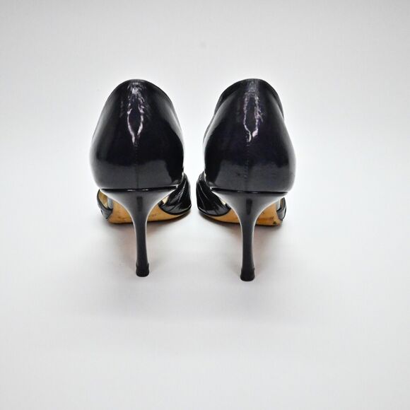 JIMMY CHOO Womens Heels Size 39.5 Black Patent Leather Peep Toe DOrsay Slip On - Picture 4 of 10